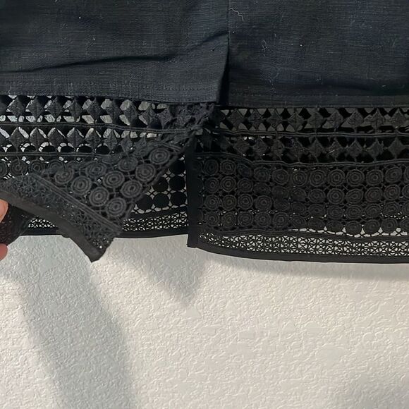 J.CREW Black Linen Pencil Shirt with Crochet Detailing, Size 2P - Picture 6 of 10